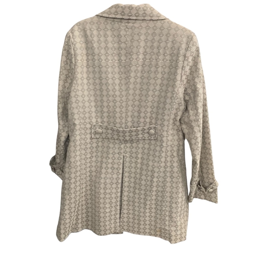 Merona Gray Cream Geometric Trench Coat Long Dress Cotton Jacket Women’s Size XL - Picture 2 of 7